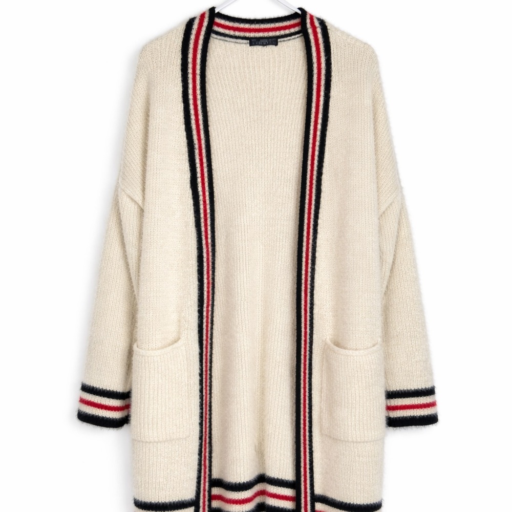 Keniston Colorblock Collegiate Long Cardigan - Cream & Black (L)